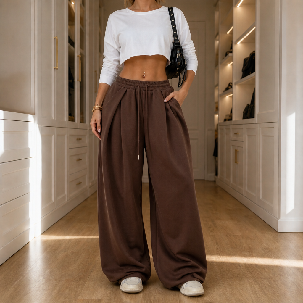 Pleated High-Waist Wide-Leg Sweatpants